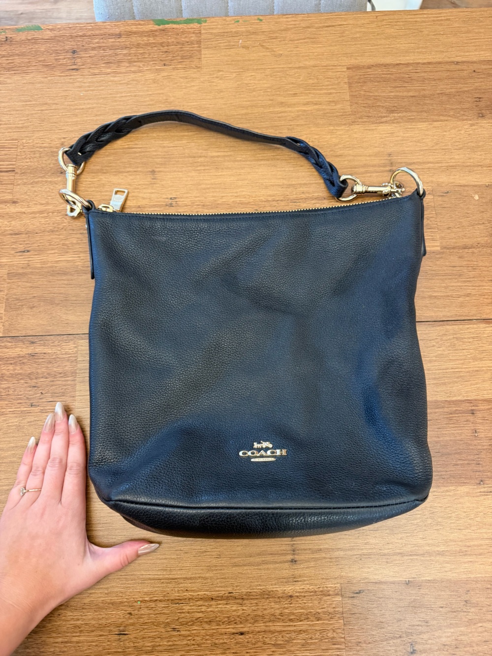 Coach Black Pebbled Leather Hobo with Gold Hardware